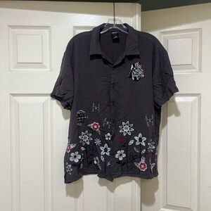 Star Wars Dark Side Floral Button-Up Men’s Size Medium Gray Embroidery‎ Shirt
